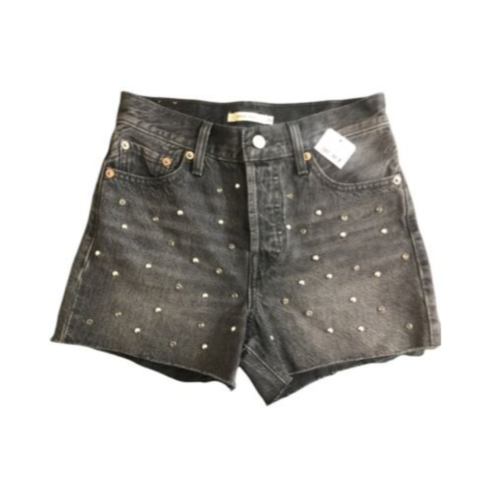 NWT Levi’s Wedgie Shorts Black Studded Button Fly Raw Hem High Rise Size 26